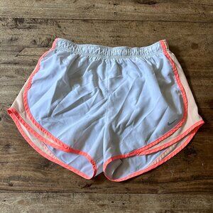Nike Dri-Fit Lined Running Athletic Shorts WHITE ORANGE Solid Women's Sz LARGE